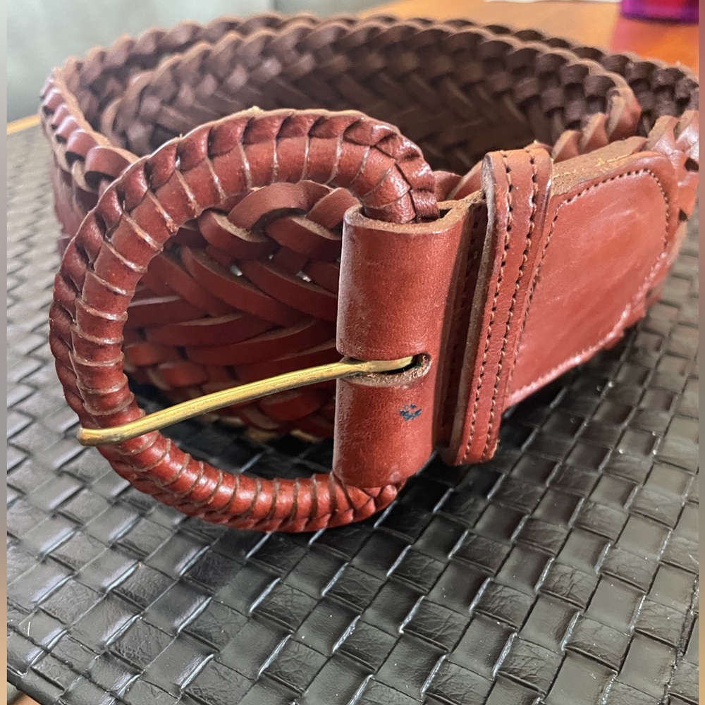 Womens Braided Leather Belt 36" L X 2 1/4" Woven Boho Style Handmade Zelle